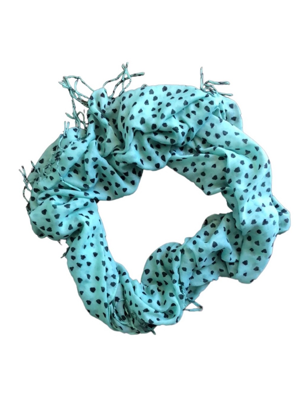BP Teal Black Spotted Scarf With Fringe